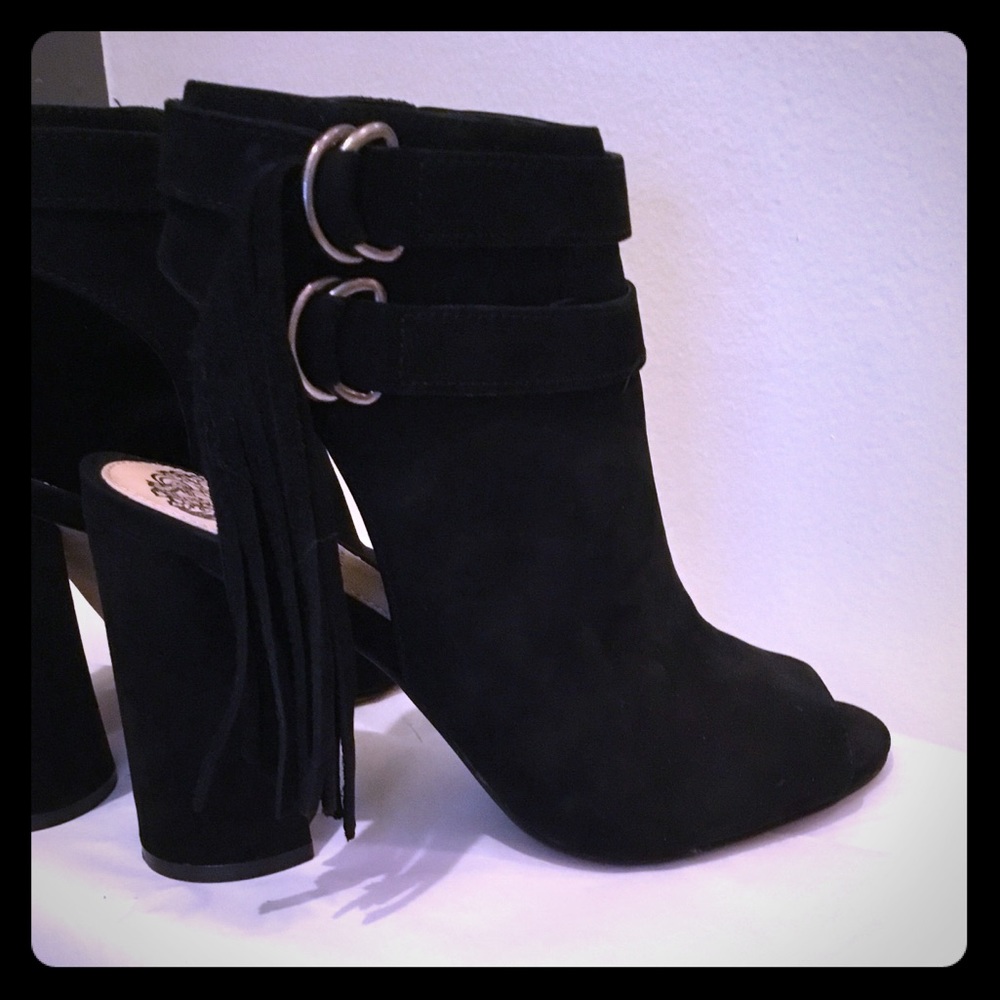 Vince Camuto Black Fringe Booties